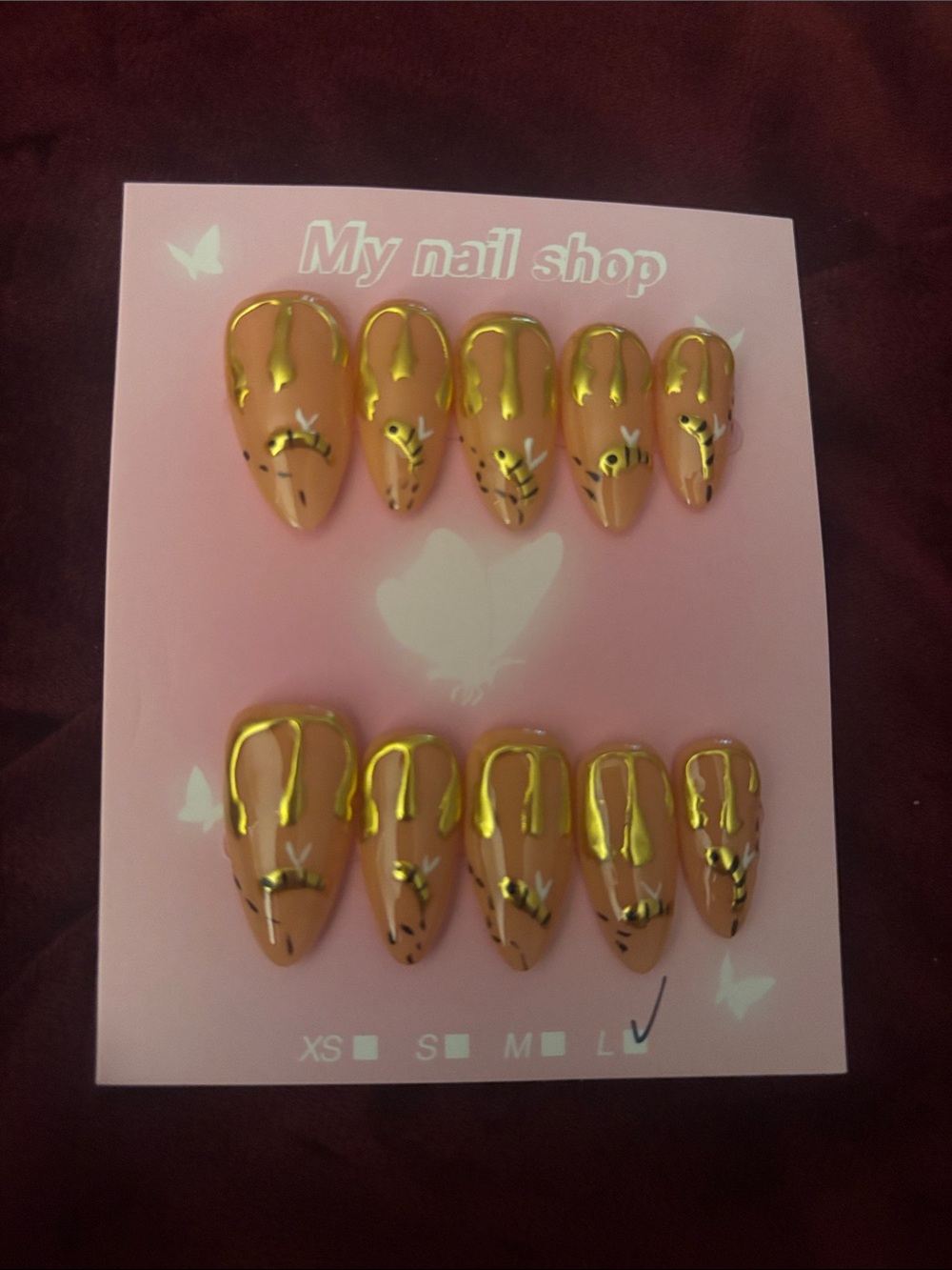 My Nail Shop Gold Drip Almond Press-On Nails - Nude